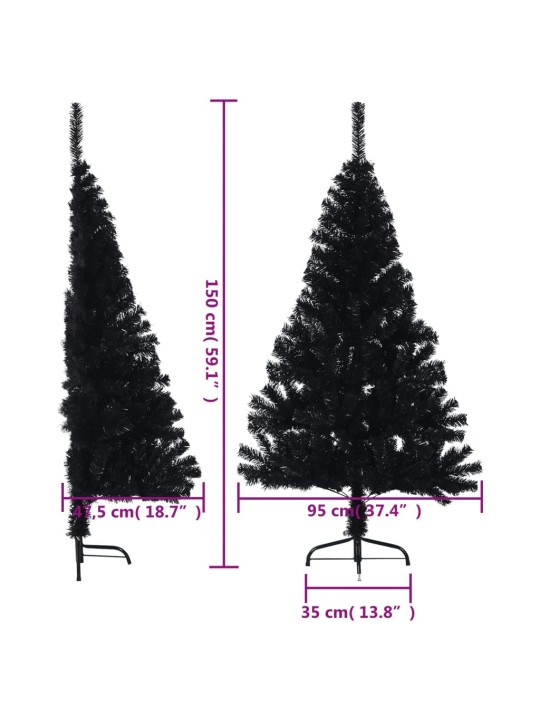 Tekojoulukuusen puolikas jalustalla musta 150 cm PVC