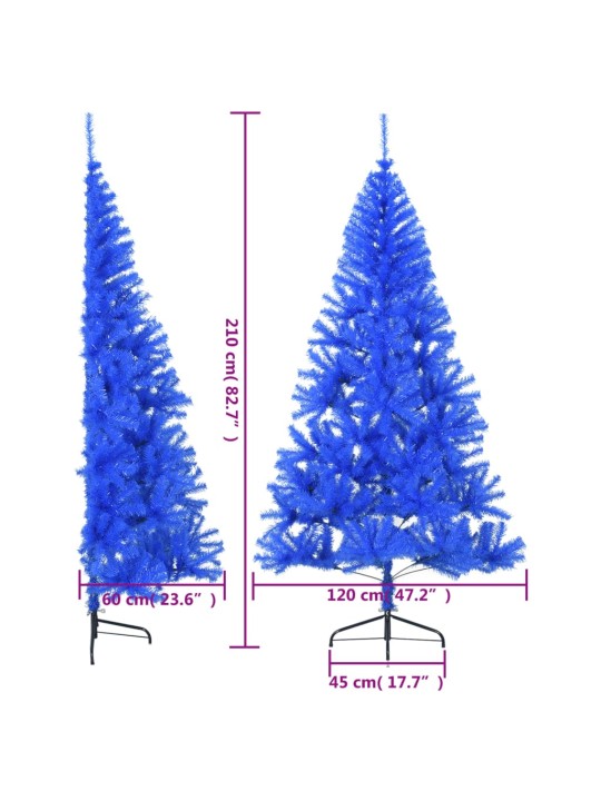 Tekojoulukuusen puolikas jalustalla sininen 210 cm PVC