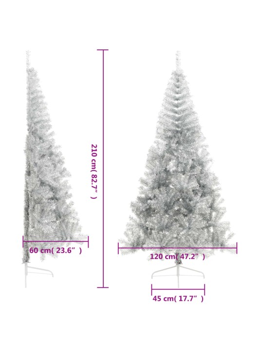 Tekojoulukuusi puolikas jalustalla hopea 210 cm PET