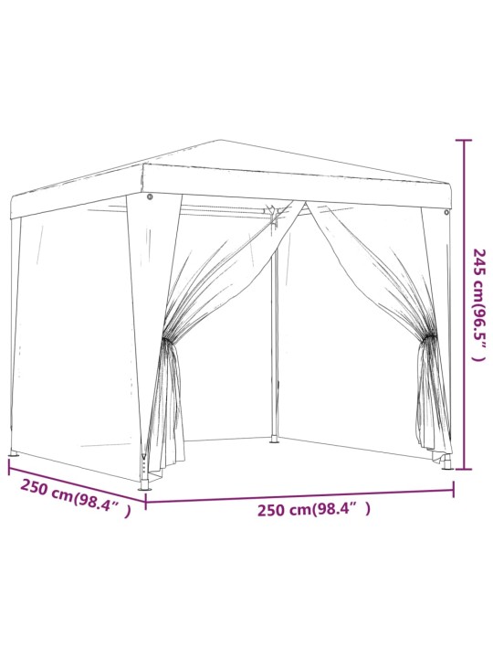 Juhlateltta 4 verkkosivuseinää sininen 2,5x2,5 m HDPE