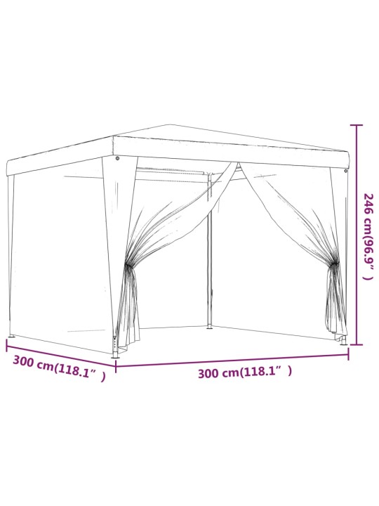 Juhlateltta 4 verkkosivuseinää sininen 3x3 m HDPE