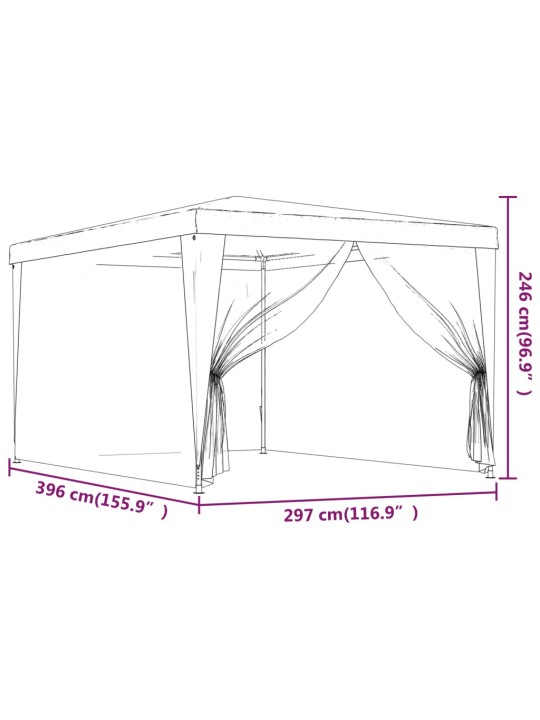 Juhlateltta 4 verkkosivuseinää sininen 3x4 m HDPE