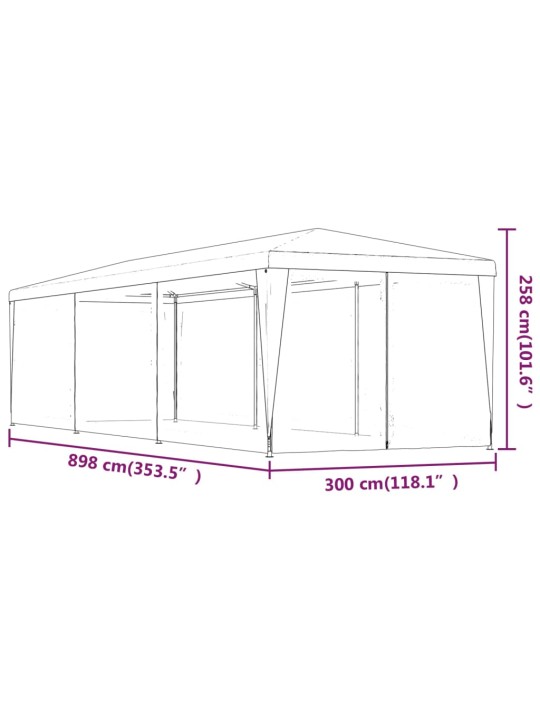 Juhlateltta 8 verkkosivuseinää sininen 3x9 m HDPE