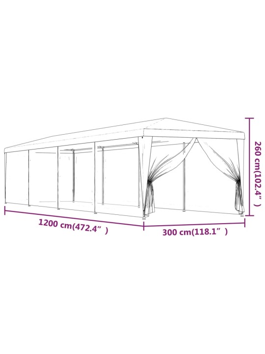 Juhlateltta 10 verkkosivuseinää sininen 3x12 m HDPE