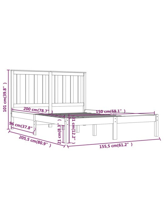 Sängynrunko valkoinen täysi mänty 150x200 cm 5FT King Size