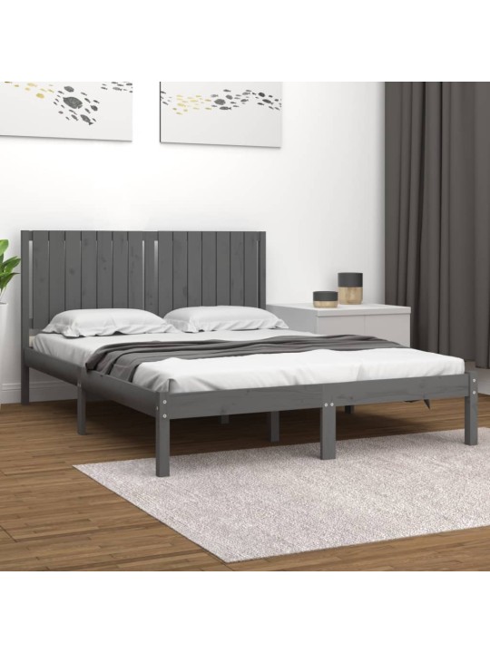 Sängynrunko harmaa täysi mänty 150x200 cm King Size
