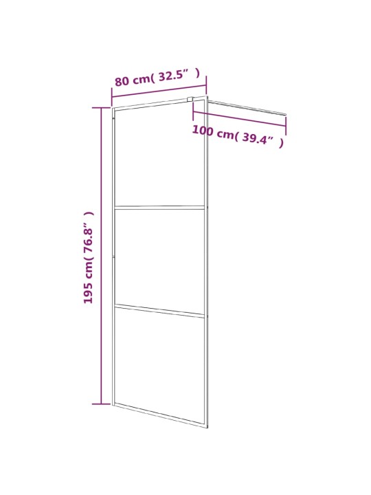 Walk-in suihkuseinäke musta 80x195 cm puolihuurrettu ESG-lasi