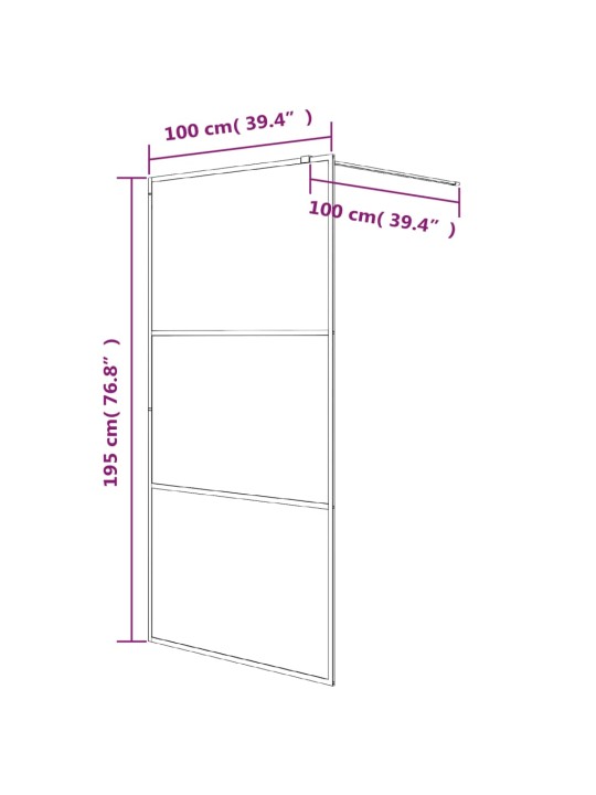 Walk-in suihkuseinäke musta 100x195 cm puolihuurrettu ESG-lasi