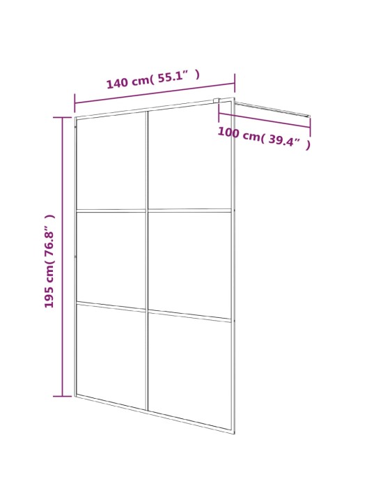 Walk-in suihkuseinäke musta 140x195 cm puolihuurrettu ESG-lasi