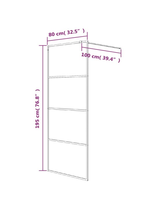 Walk-in suihkuseinäke musta 80x195 cm puolihuurrettu ESG-lasi