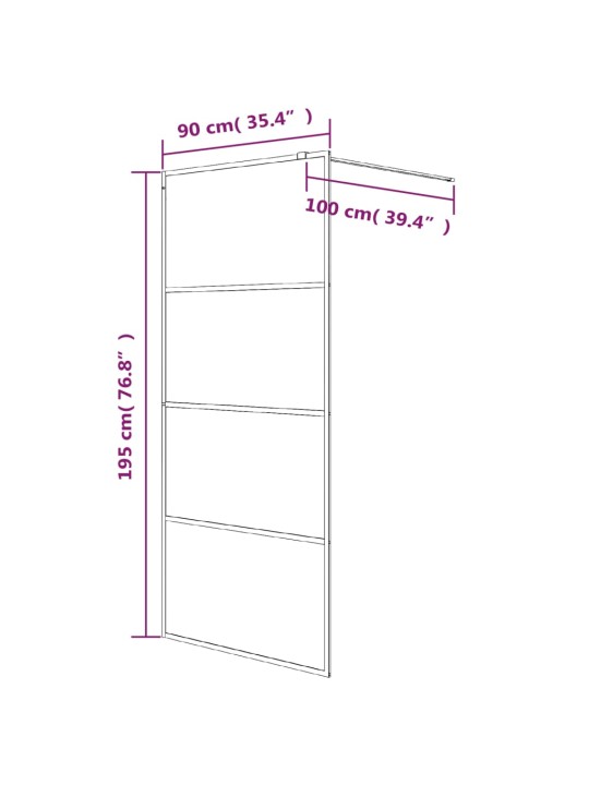 Walk-in suihkuseinäke musta 90x195 cm puolihuurrettu ESG-lasi