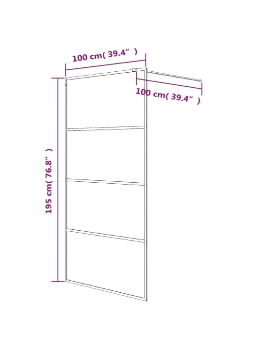 Walk-in suihkuseinäke musta 100x195 cm puolihuurrettu ESG-lasi