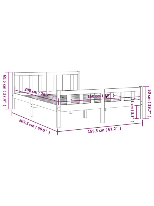 Sängynrunko valkoinen täysi puu 150x200 cm 5FT King Size
