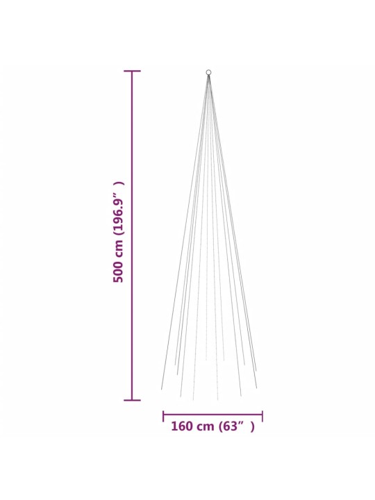 Joulukuusi lipputankoon 732 sinistä LED-valoa 500 cm