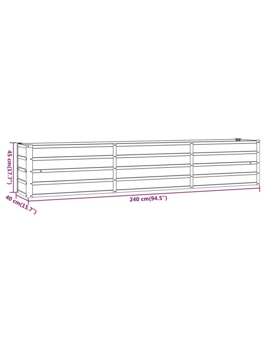 Korotettu kukkalaatikko ruoste 240x40x45 cm Corten teräs