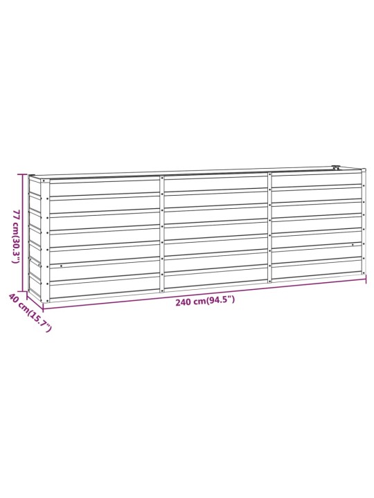 Korotettu kukkalaatikko ruoste 240x40x77 cm Corten teräs