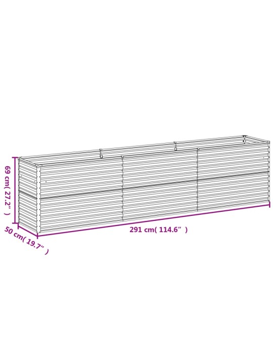 Korotettu kukkalaatikko 291x50x69 cm Corten teräs