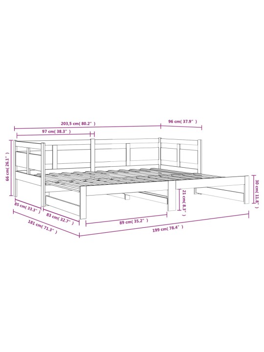 Sohvasänky ulosvedettävä täysi mänty 2x (90x200) cm
