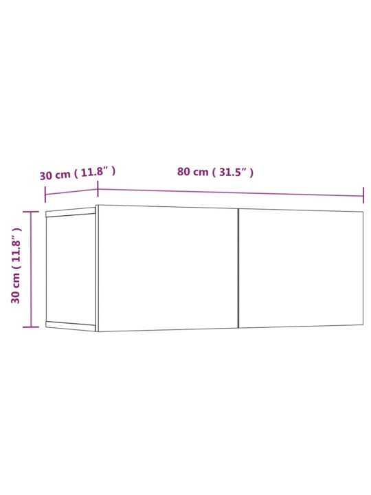 TV-tasot 2 kpl musta 80x30x30 cm tekninen puu