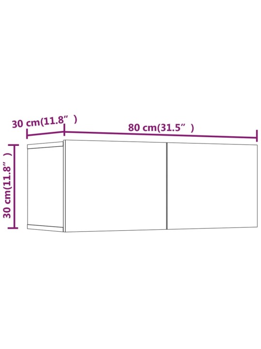 TV-tasot 2 kpl betoninharmaa 80x30x30 cm tekninen puu