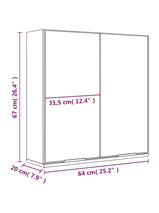 Kylpyhuoneen LED peilikaappi betoninharmaa 64x20x67 cm