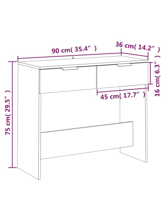 Konsolipöytä musta 90x36x75 cm tekninen puu