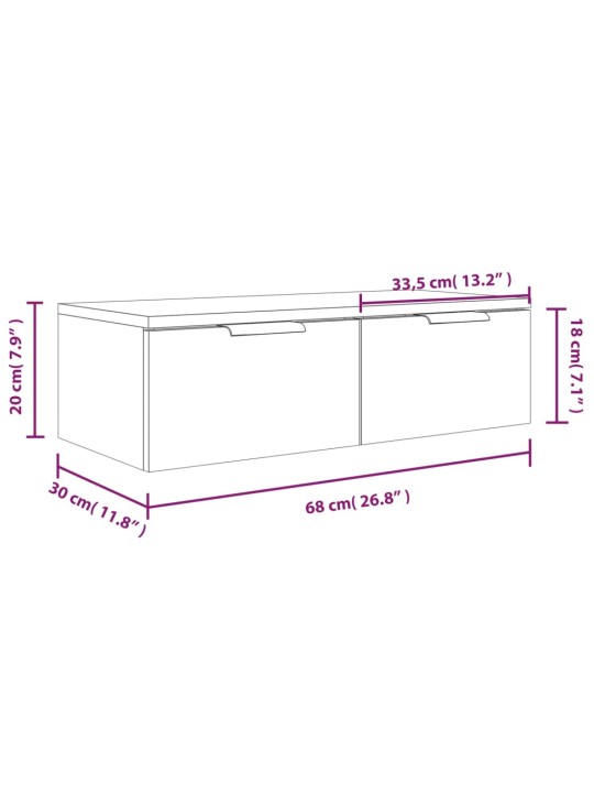 Seinäkaappi betoninharmaa 68x30x20 cm tekninen puu