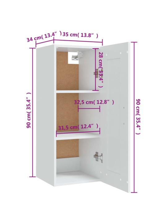 Riippuva kaappi valkoinen 35x34x90 cm tekninen puu