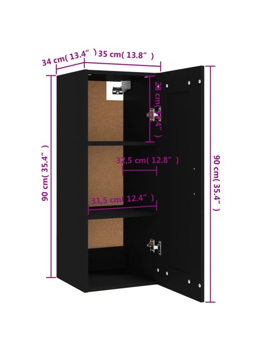 Riippuva kaappi musta 35x34x90 cm tekninen puu