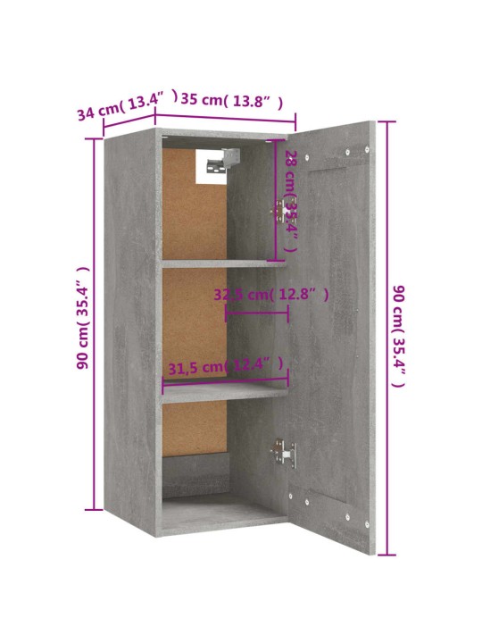 Riippuva kaappi betoninharmaa 35x34x90 cm tekninen puu
