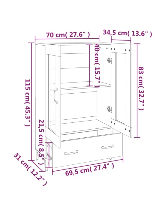 Kaappi valkoinen 70x31x115 cm tekninen puu