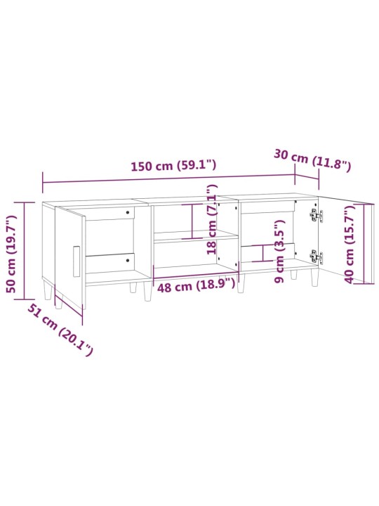 TV-taso musta 150x30x50 cm tekninen puu