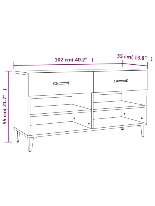 Kenkäkaappi valkoinen 102x35x55 cm tekninen puu