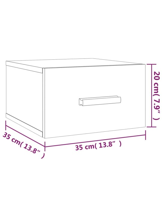 Seinäkiinnitettävät yöpöydät 2 kpl betoninharmaa 35x35x20 cm