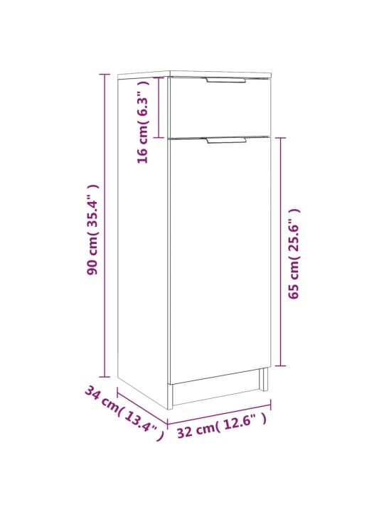 Kylpyhuoneen kaappi savutammi 32x34x90 cm tekninen puu