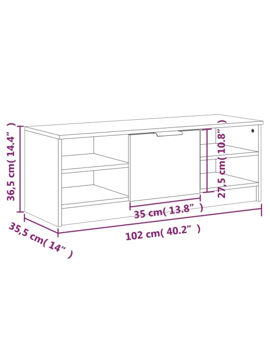 TV-taso ruskea tammi 102x35,5x36,5 cm tekninen puu