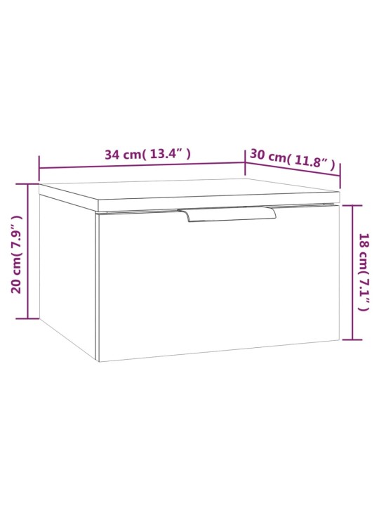 Seinäkiinnitettävät yöpöydät 2 kpl harmaa Sonoma 34x30x20 cm