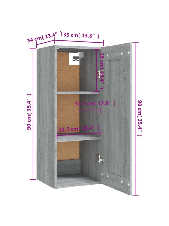 Riippuva kaappi harmaa Sonoma 35x34x90 cm tekninen puu