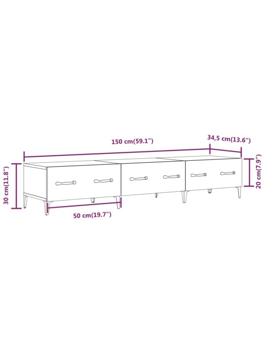 TV-taso ruskea tammi 150x34,5x30 cm tekninen puu