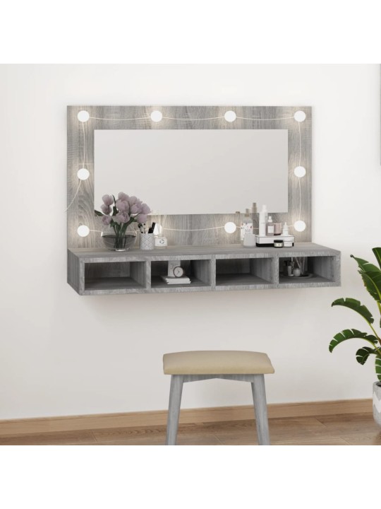 Peilikaappi LED-valoilla harmaa Sonoma 90x31,5x62 cm