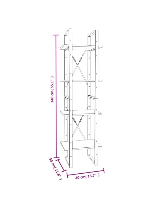 4-kerroksinen Kirjahylly ruskea tammi 40x30x140 cm tekninen puu