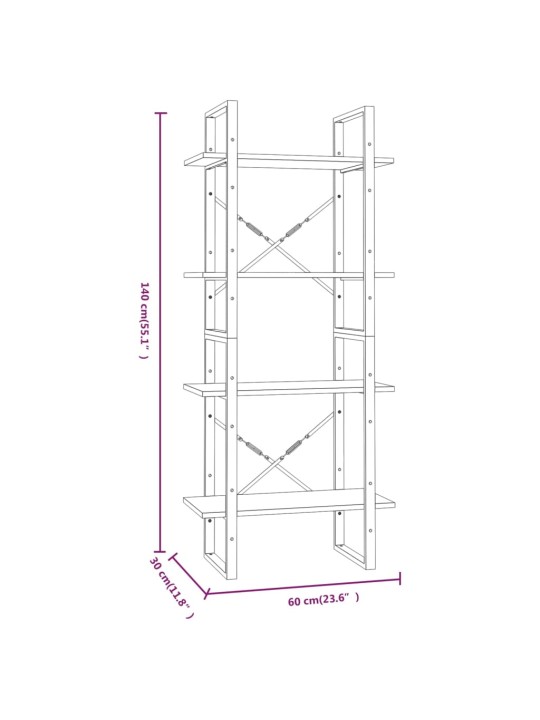 4-kerroksinen Kirjahylly ruskea tammi 60x30x140 cm tekninen puu