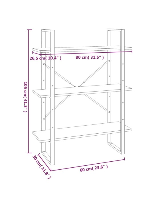 Kirjahylly ruskea tammi 80x30x105 cm tekninen puu