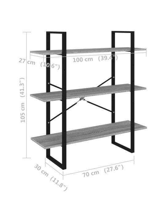 Kirjahylly harmaa Sonoma 100x30x105 cm tekninen puu