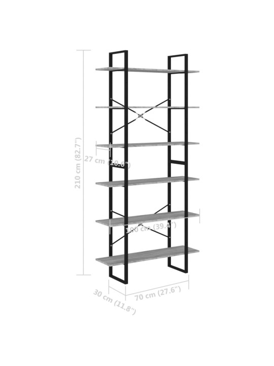 Korkea hylly harmaa Sonoma 100x30x210 cm tekninen puu