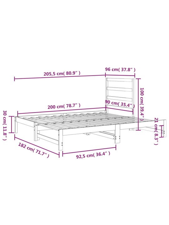 Sohvasänky ulosvedettävä hunajanrusk 2x (90x200) cm täysi mänty