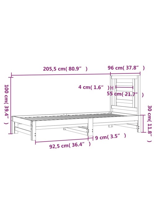 Sohvasänky ulosvedettävä harmaa 2x (90x200) cm täysi mänty