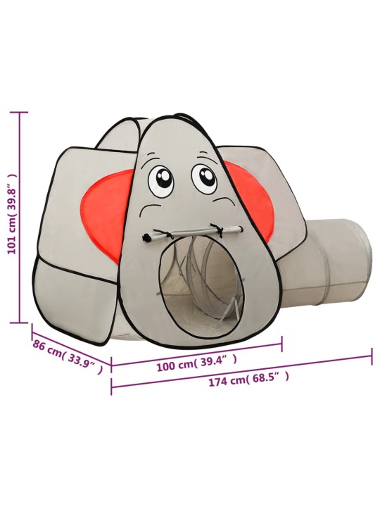 Lasten elefantti leikkiteltta harmaa 174x86x101 cm