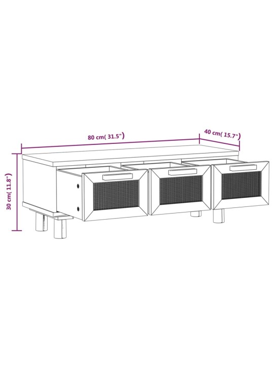 Sohvapöytä musta 80x40x30 cm tekninen puu ja täysi mänty