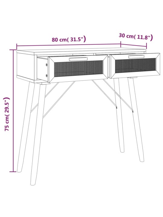 Konsolipöytä musta 80x30x75 cm täysi mänty ja rottinki